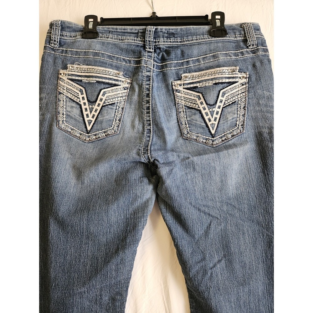 VGS Skinny Jeans Womens 14 Blue Medium Wash Embroidered Contrast‎ Stitch Denim